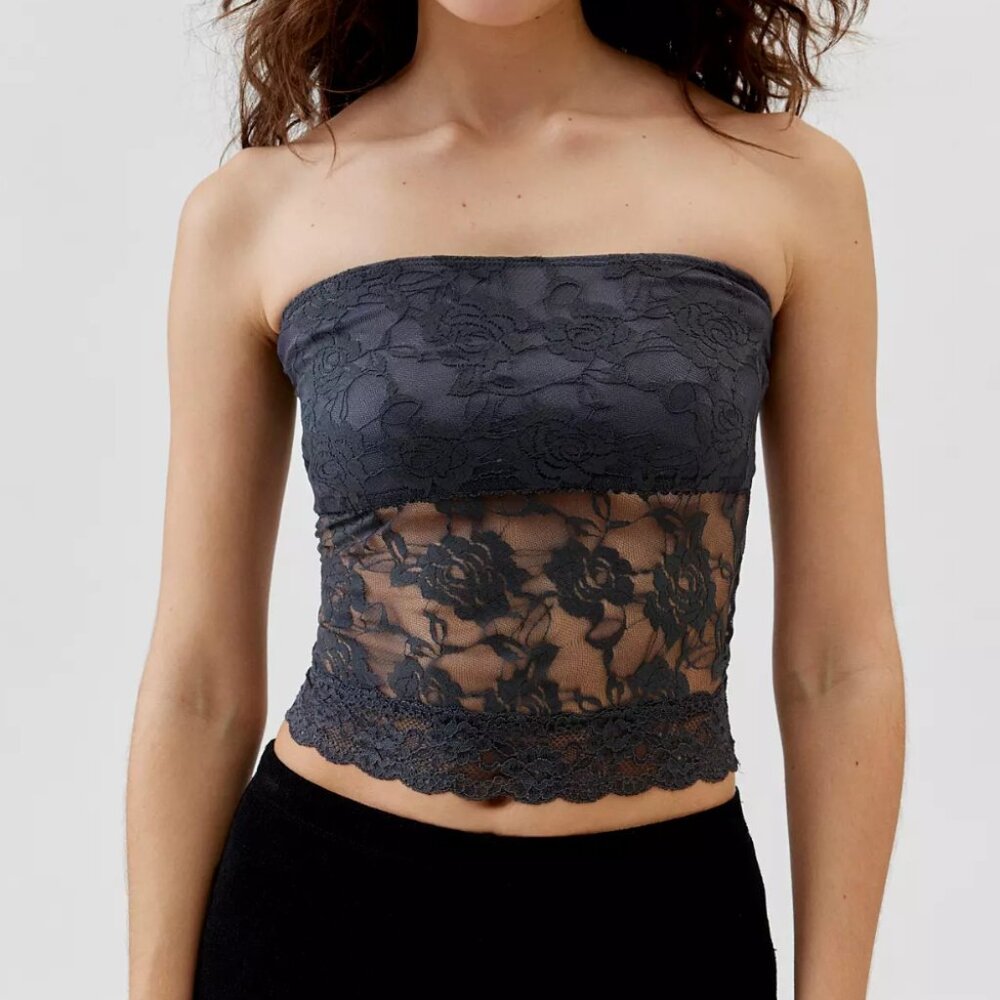 Urban Renewal Black Charcol Gray Long Lace Bandeau Tube Top